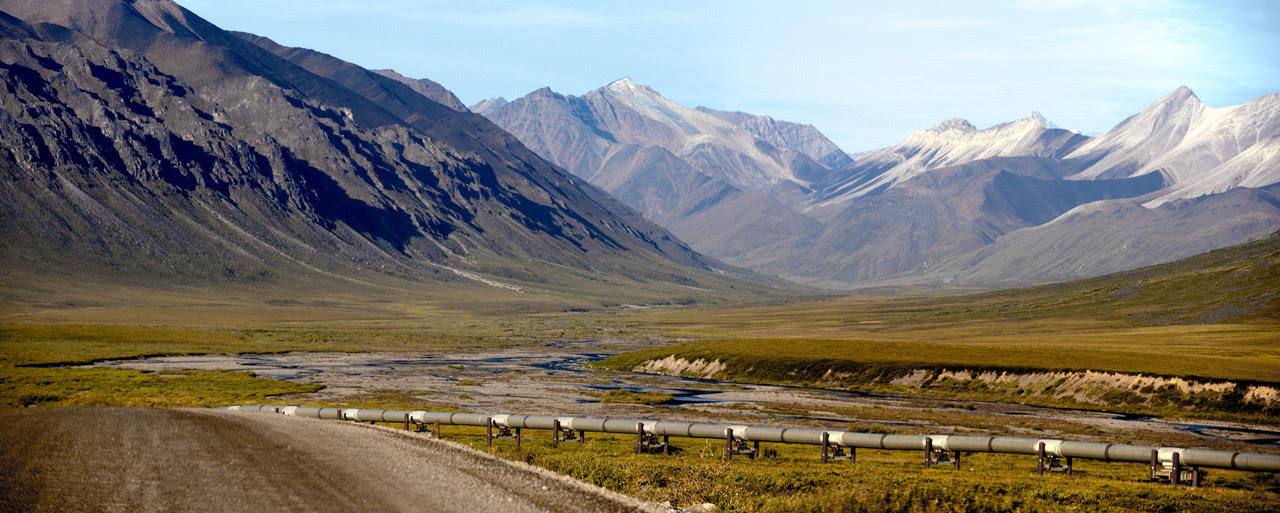 Alaka pipeline north of Cold Foot, Alaska. Mountains are the Brooks Range. Cold Foot was where some prospectors gave up and turned back.
