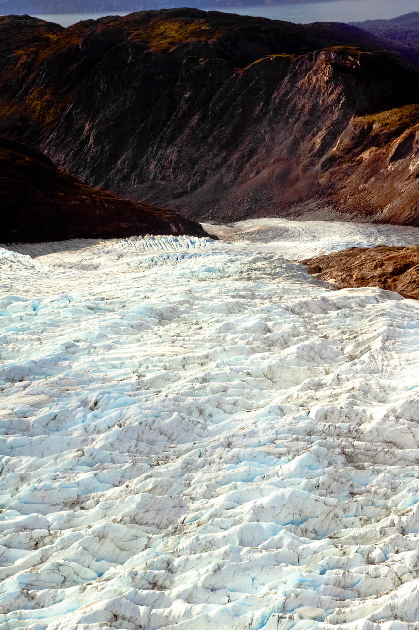 The terminal point on this glacier is getting further and further up the mountain. Most of Alaska’s glaciers are both thinning and receding.